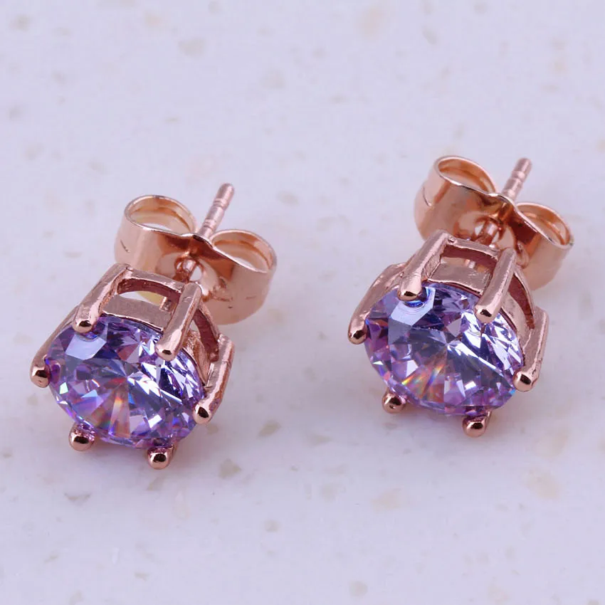 Charming Purple Crystal Rose Gold Color Stud Earrings For Women Cheap Party Fashion Jewelry Free ...