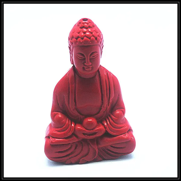 

Red cinnabar buddha figure charms Buddhist items for temple home display items middle hole size 58x30mm