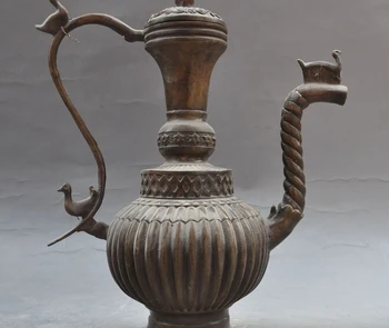 

8" Marked chinese Pure old bronze Phoenix Bird statue Wine Tea Pot Flagon teapot