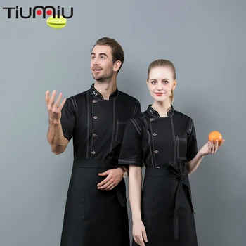 

2019 Chef Uniform Embroidery Cook Jacket Pub Bar Barber Food Service Unisex Work Clothes Waiter Waitress Hotel Breathable Coat
