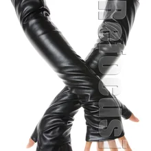 Женские длинные перчатки без пальцев из искусственной кожи рок-варежки ПУ теплые перчатки