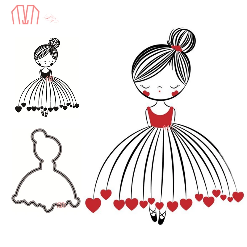 

Mai Skirt girl Metal Cutting Dies Stencils and Clear Stamp for DIY Scrapbooking photo album Decorative Embossing DIY Paper Cards