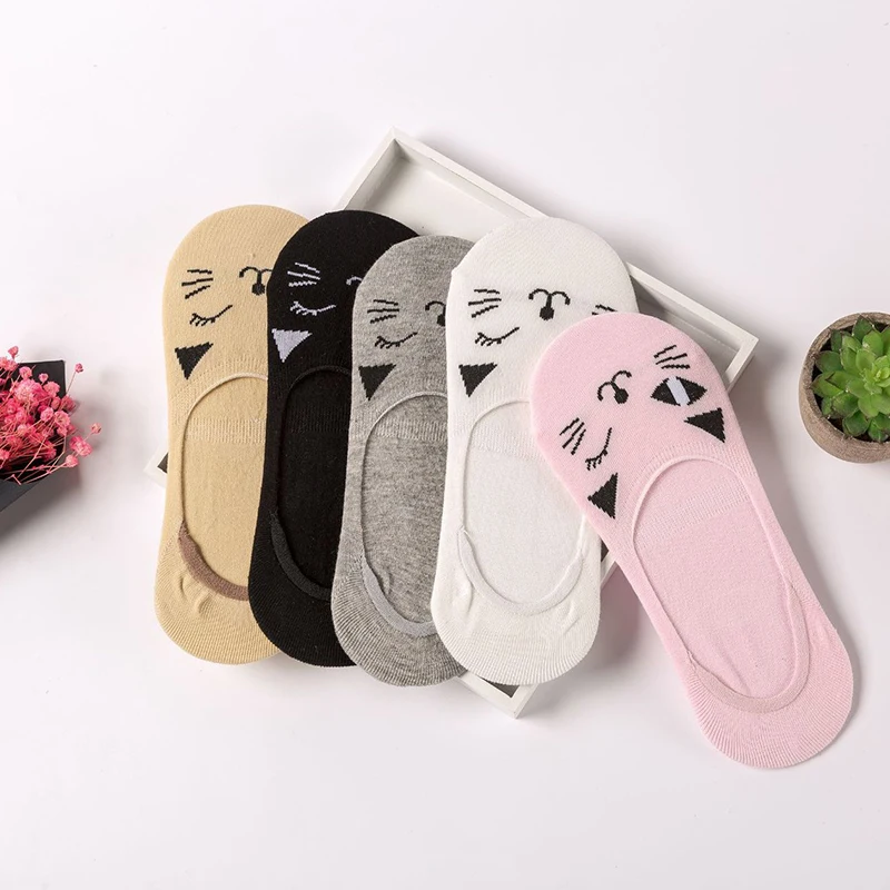 Kawaii/Хлопковые женские носки Нескользящие невидимые для девочек короткие лодочки