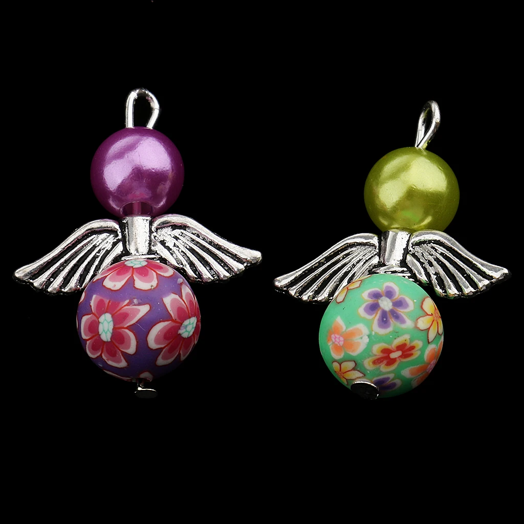 20 Pieces Colorful Pearl Polymer Clay Angel Wings Charms Jewelry Making Pendants for DIY Necklace Making Craft