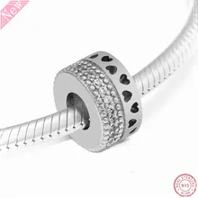 Ясно CZ классический логотип Ravishing кольцо с сердцами бусины для женщин ювелирных изделий DIY Fit PANDORA талисманы Серебро 925 FL799