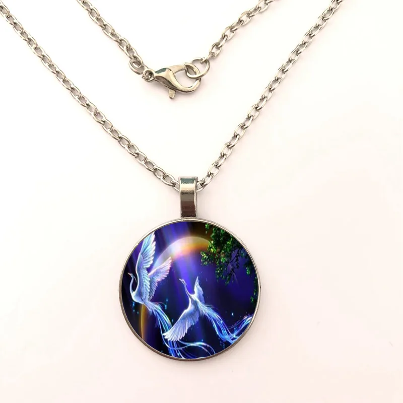 

crane Pendant Necklace Jewelry Glass Art Picture Handmade Statement Necklace Jewelry for Women gift BO-357