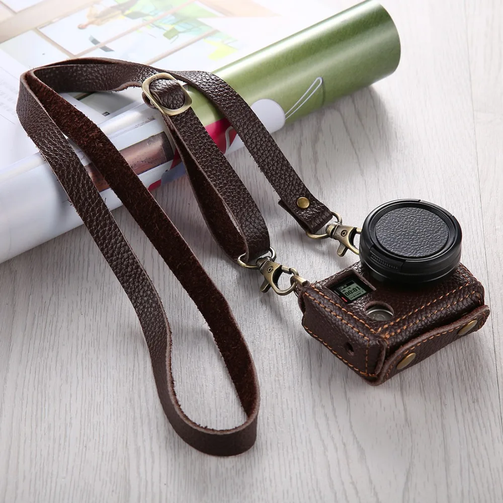 

PULUZ Camera Litchi Texture Genuine Leather Housing Case with 40.5/52mm UV Lens for GoPro Hero5 4 Set Key Hole Camera Neck Strap