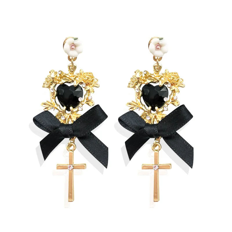 

2019 New Baroque Style Vintage Long Cross Bow Earrings for Women drop Crystal Personality Earrings jewelry Accessories