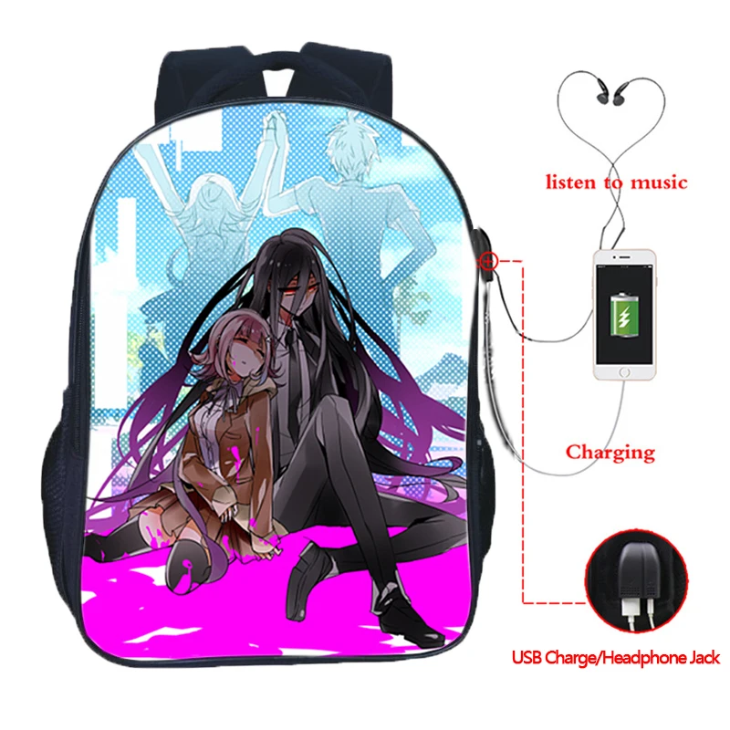 Рюкзак Danganronpa для мужчин, женщин, мальчиков и девочек, школьный рюкзак с двумя карманами и usb зарядкой, модный рюкзак для ноутбука, рюкзаки для подростков - Цвет: 1