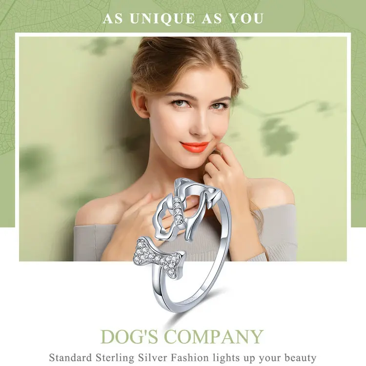 VOROCO Новое поступление 925 пробы серебро собака Блестящий Циркон открытые, кольца на палец для Для женщин вечерние Мода ювелирные изделия на