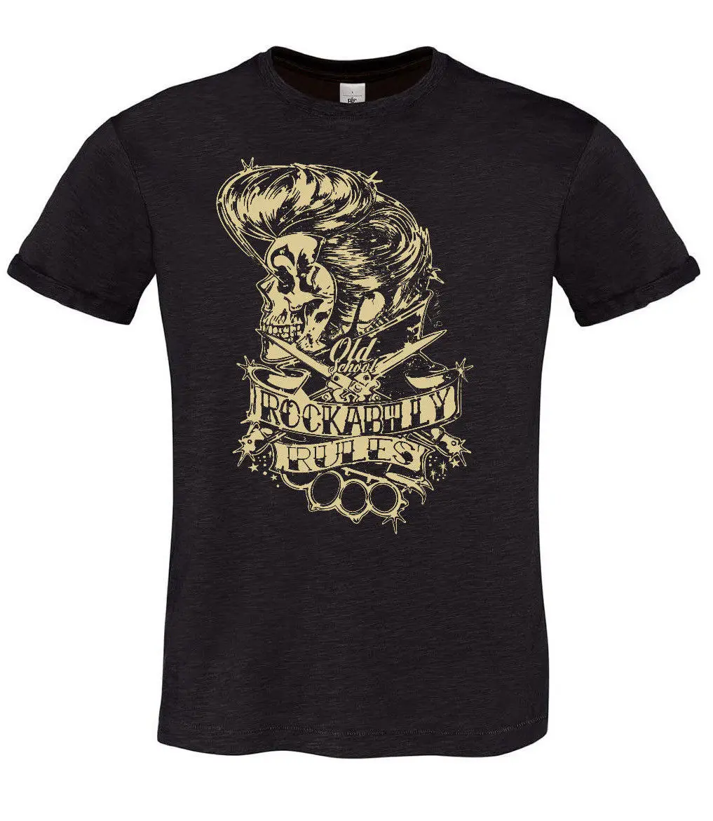 

2019 New Mens T Shirts T-SHIRT ROCKABILLY OLD SCHOOL SKULL Print Round Neck Man