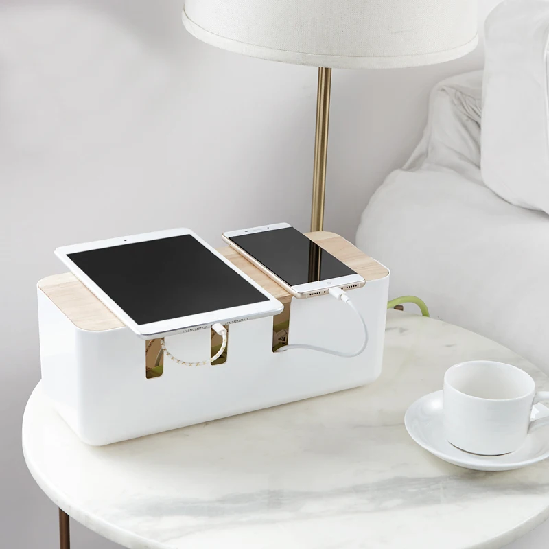 

050 Creative collection box Cablebox Power wire cable box Simple oak lid hollowed out heat sink power line storage box