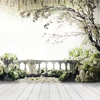 

Garden Balcony Spring Blossoms Wedding Floral Backdrops Wood Floor Printed Flowers Tree Kids Children Photo Studio Backgrounds