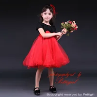 Pettigirl 2015 Holiday Girl Summer Dress Red Lace And Black Design Short Sleeve For Children GD80905-6