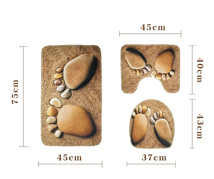 Zeegle Cobble печатные 3 шт. коврик для ванной комплект Противоскользящие коврики для ванной комнаты пьедестал коврики для туалета крышка фланелевые коврики для ванной комнаты