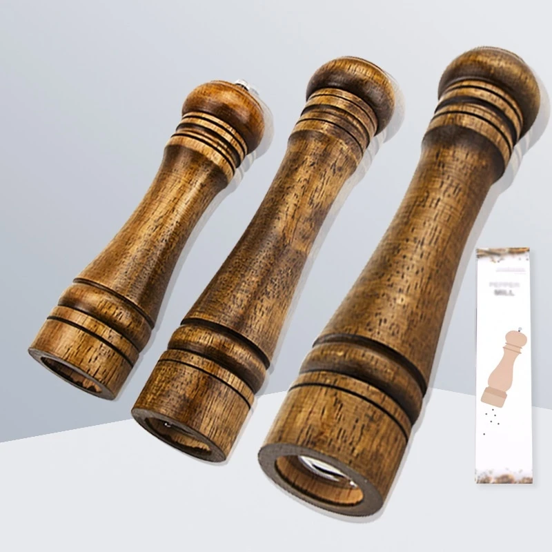 Wood Pepper Mill Salt Manual Hand Kitchen Strong Adjustable Ceramic