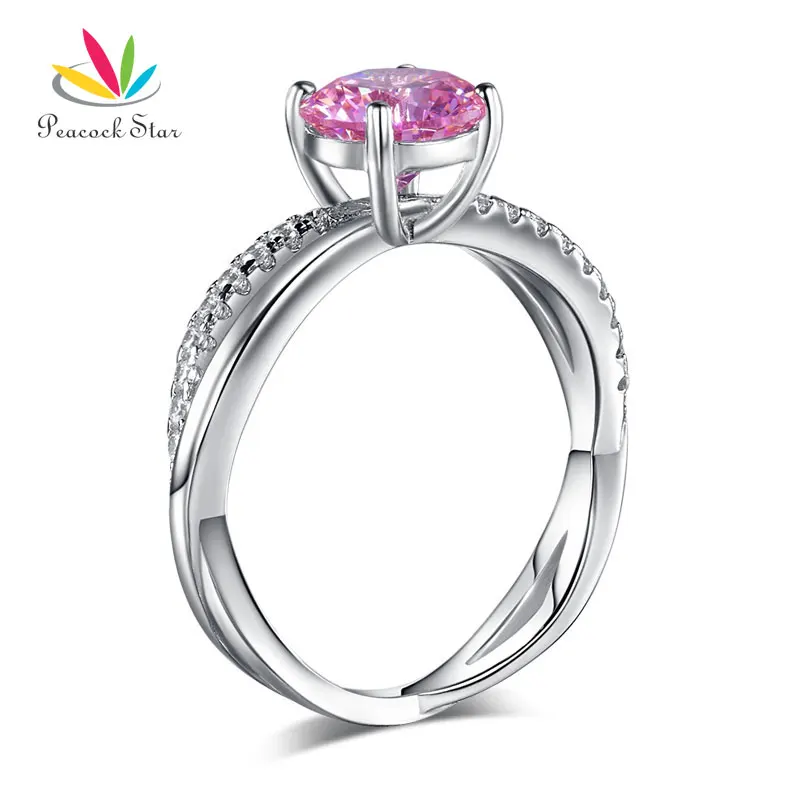 Pavone Star Anniversario Anello Fancy Rosa Creato Diamante 925 Sterling Silver Wedding Cfr8248