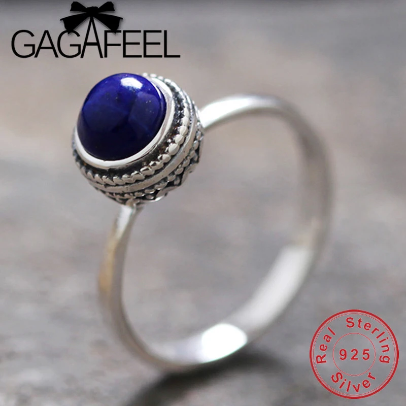 

GAGAFEEL 100% Real Pure 925 Sterling Silver Lapis Lazuli Rings Women Retro Elegant Gift for Lover Silver Ring Jewelry Drop Ship