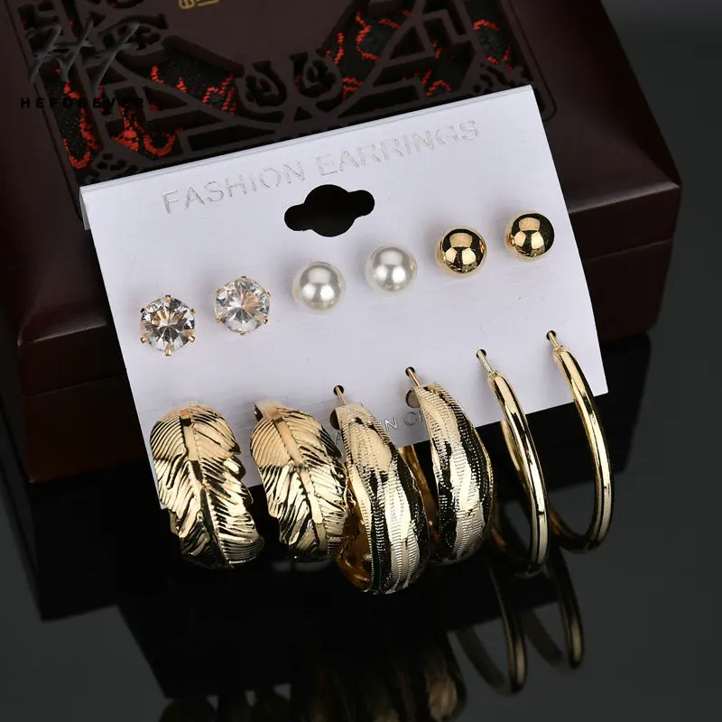 

Hyperbole Gold Silver Color Metal Imitation Pearl Circle Earrings for Women 6Pair/Set Punk Earings Fashion Jewelry KB284 KB285