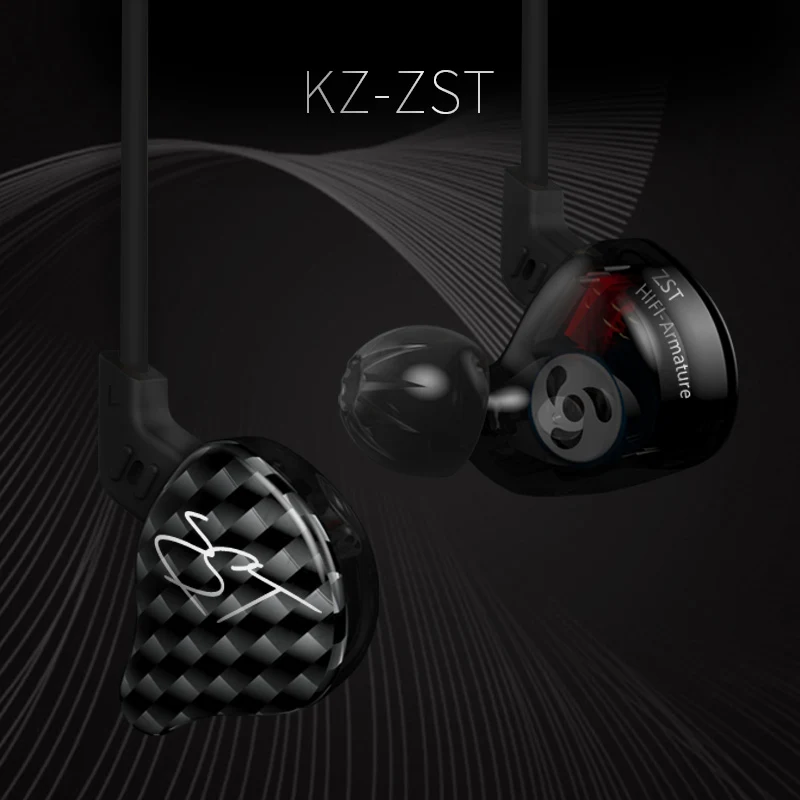 KZ ZST Dual Driver Earphone Dynamic And Armature Detachable Cable Monitors Noise Isolating HiFi Music Sports Earbuds 1DD+1BA