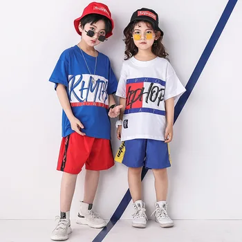 

Child Jazz Ballroom Dancing Costumes for Girls Boys Short Sleeve T Shirt Performance Show Jogger Pant Hip Hop Dance Clothes Wear