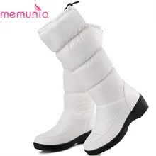 MEMUNIA NEW 2017 fashion keep warm knee high snow boots round toe soft leather warm down winter thick fur winter shoes