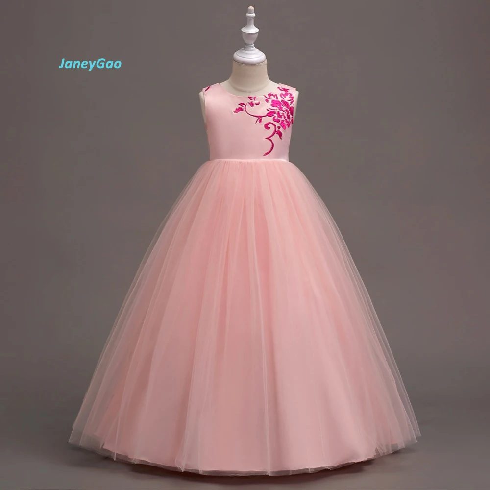 

JaneyGao Flower Girl Dresses For Wedding Party Mint Green 2018 New Styel Embroidery Teenage First Communion Dress Pageant Dress