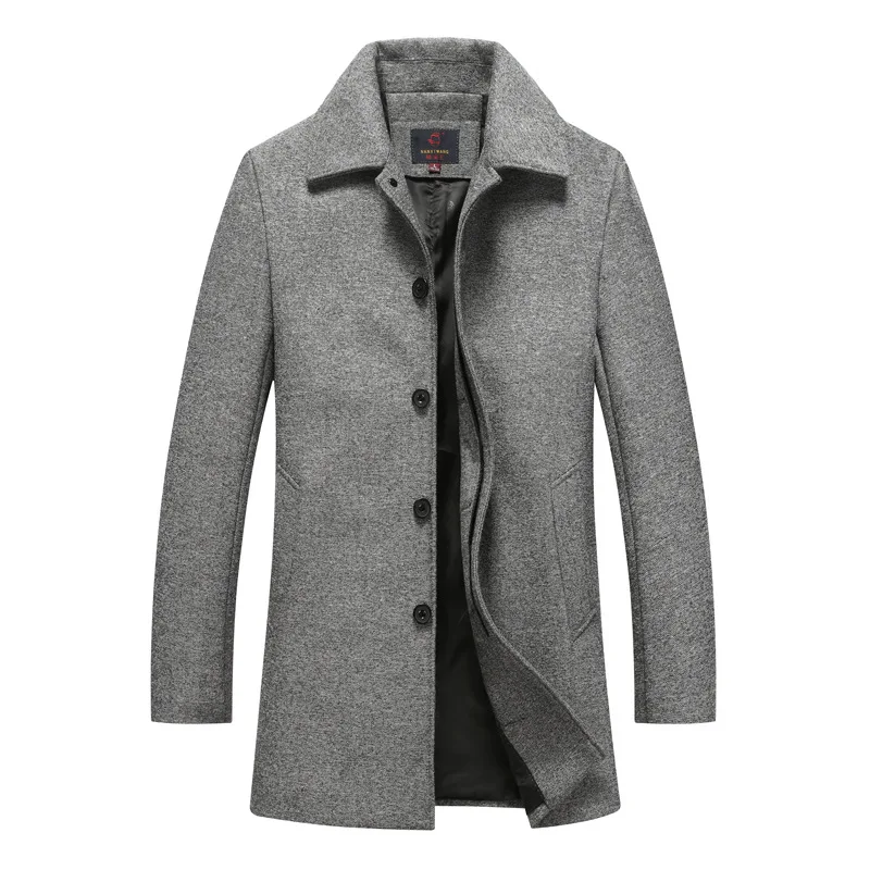 Autumn Winter Single Breasted Woolen Coats Mens Wool Jackets Turn down ...