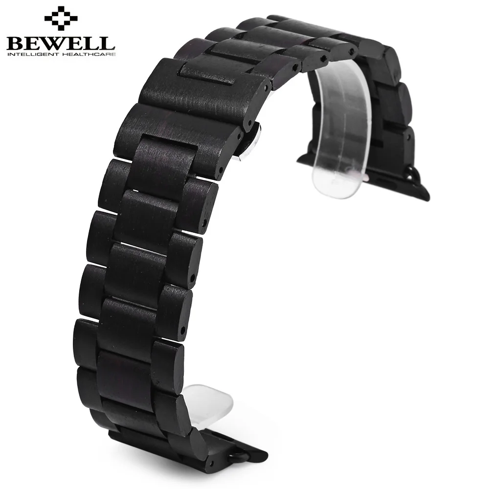 

Bewell Watch Band Quality Wooden Watchband 24mm Black Brown Luxury Strap Butterfly Clasp Wristband