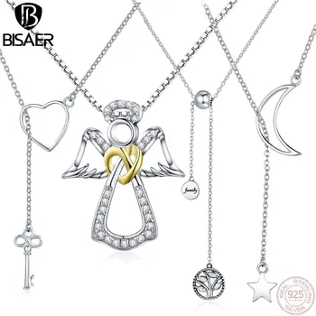 925 Sterling Silver Key Guardian Angel Wings Family Tree Of Life Feather Infinity Necklaces & Pendants Silver Jewelry Collar