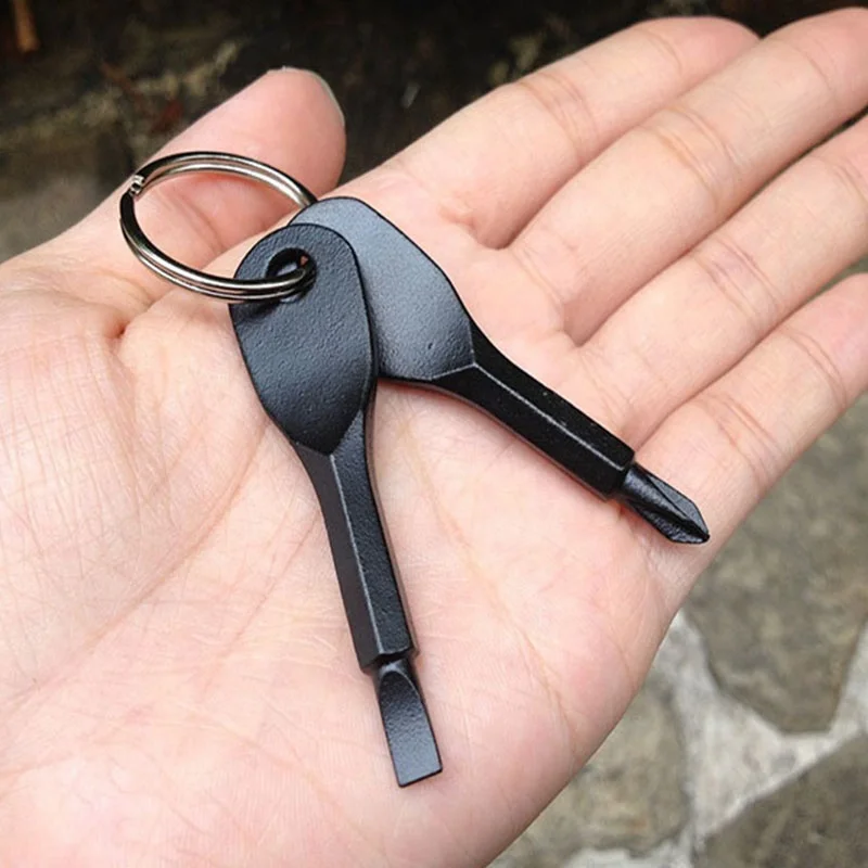 2pc Outdoor Screwdriver Set Stainless Steel Key Ring Key Chain Repair Tool Multitools Mini Camping Pocket Tool Home Use (3)