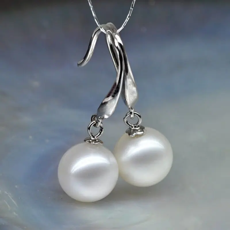 

free shipiing HOT PERFECT ROUND AAA GENUINE AKOYA 8-9MM WHITE PEARL DANGLE EARRING 925silver