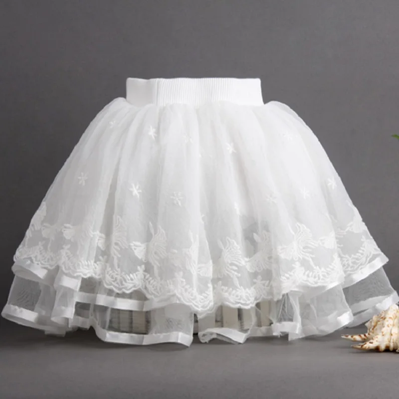 Baby Girls Tutu Skirt 3 7 Years White Fluffy Mini Skirt Summer Flower
