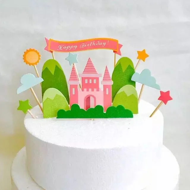 pink castle with star cupcake topper happy birthday cake topper wedding childrens birthday party decor cake