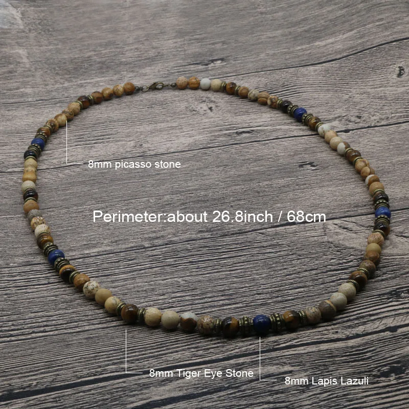 Винтажное рустикальное мужское ожерелье из бисера натуральный камень Пикассо ожерелье из бисера для мужчин племенное ювелирное изделие лучший друг подарок SU-05