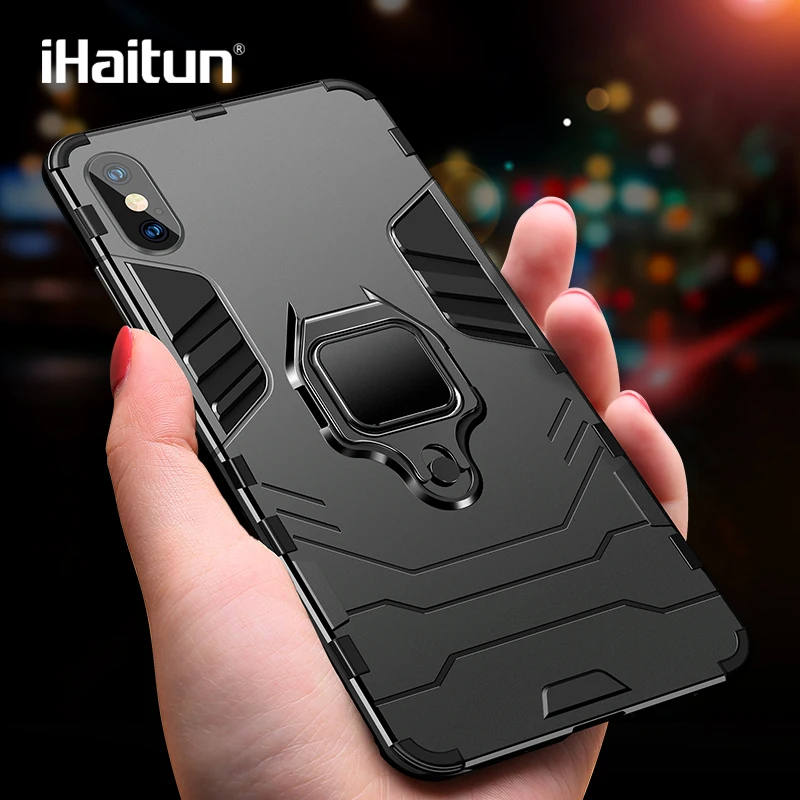 IHaitun роскошный чехол с кольцом-держателем для iPhone XS Чехлы для MAX XR Броня Военная Защита задняя крышка для iPhone X 7 8 Plus чехол для телефона s