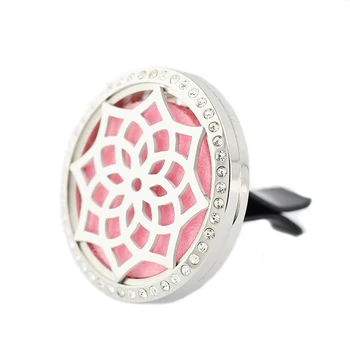 

35mm Stainless Steel Lotus Flower with Vent Auto Air Freshener Clip Aromatherapy/Essential Oil Diffuser Car Perfume Locket