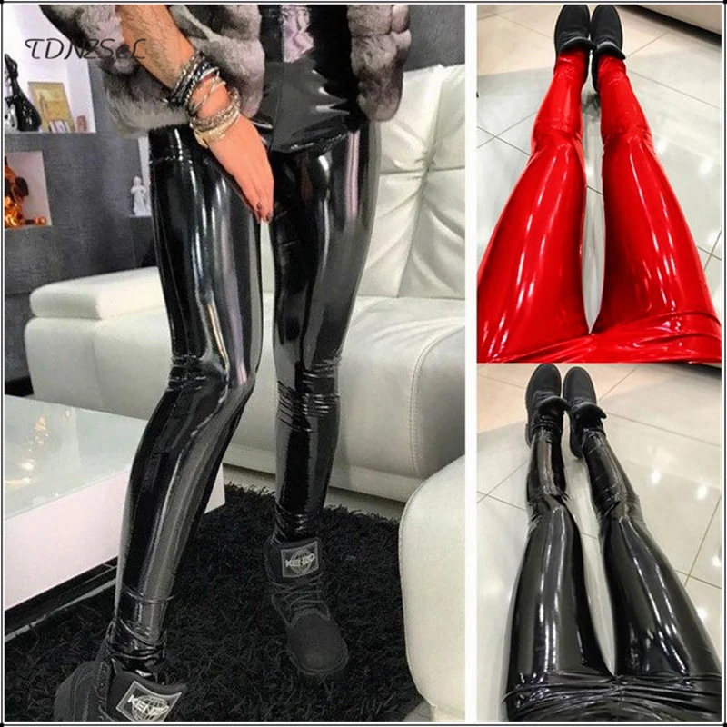 

Sexy PU Patent Leather High Waist Skinny Pencil Pants Women PVC Latex Shiny Push Up Hip Jegging Trouser Casual Plus Big Size New