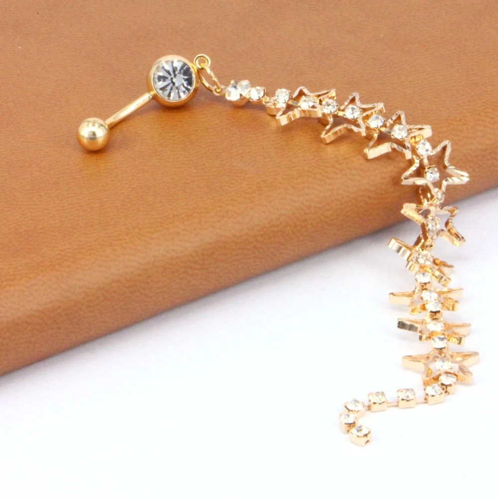 

FHJEWE Rhinestone Piercing Belly Button Rings for Women Body Pierced Tragus Nombril Ombligo Star Cluster Dangling Navel Jewelry
