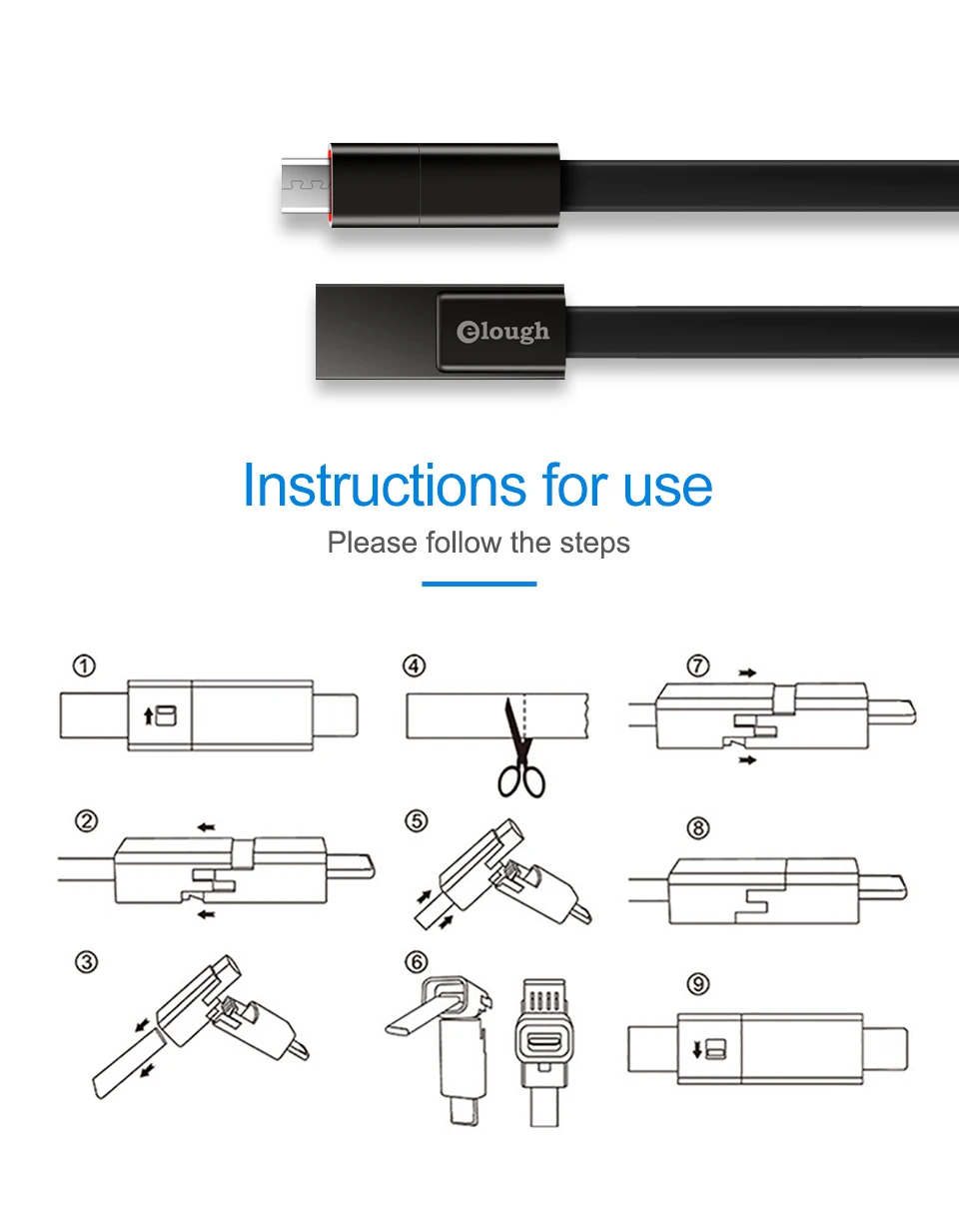 Elough повторное использование микро-usb кабель для samsung Xiaomi Android Быстрая зарядка USB данных телефон зарядное устройство Microusb reable DIY USB кабель