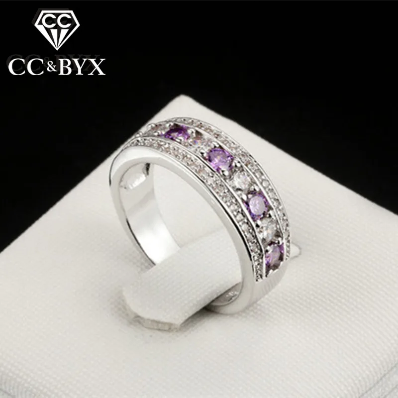 

CC Jewelry Fashion Rings For Women Jewelry Luxury Purple/Pink Stone Cincin Wanita Bride Wedding Engagement Ring Anillo CC1178