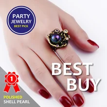 2016 nuevo Elegante Joyería Nuevo ly Joyería Anillo con Perla Multi color Negro Diseño Único Regalo de Aniversario