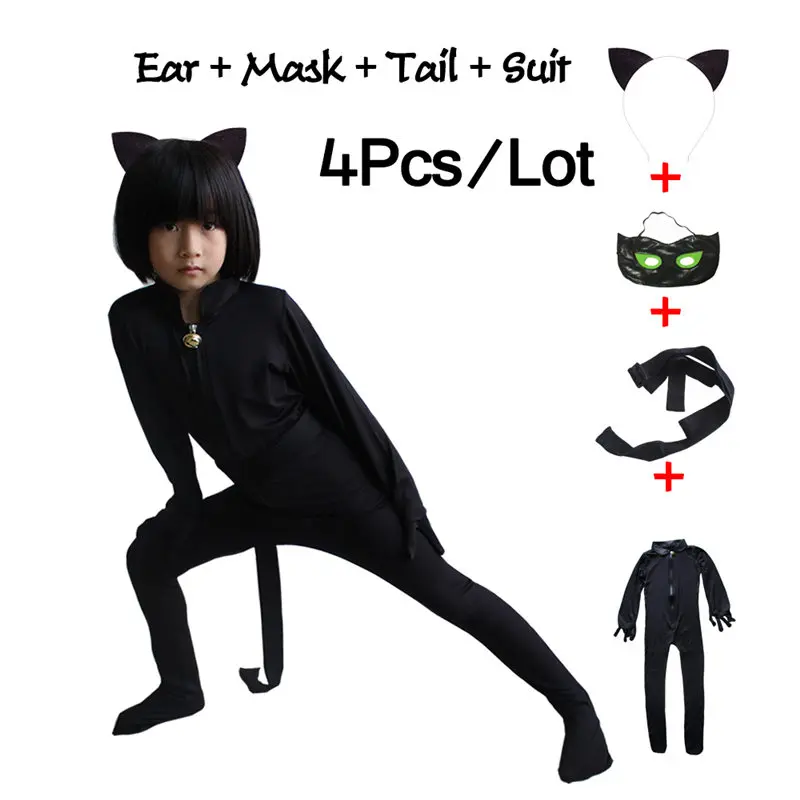 Ladybug Cat Noir Carnival Halloween Costume For Kids Ladybug Boys Cosplay Party Clothes Mask Lady Bug Costumes Jumpsuits Set