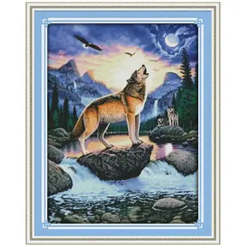 

Free Ship Howling Wolf Counted Cross Stitch 11 14CT Cross Stitch Sets Cross-stitch Kits Embroidery Needlework