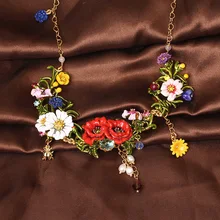 France Les Nereides Enamel Glaze Copper Romantic Fashion Various Flowers Women Necklaces