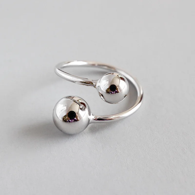 

100% 925 sterling silver double ball rings for women accessaries ringen,trending opening adjustable ring bague femme 925 jewelry