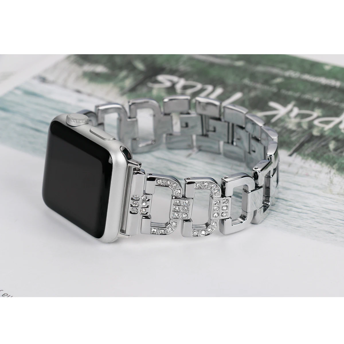 JANSIN Роскошные Алмаз ремешок для Apple Watch 38 мм 40 мм 42 мм 44 мм Металл Нержавеющая сталь Ремешок Смотреть Band для iWatch серии 4 3 2 1
