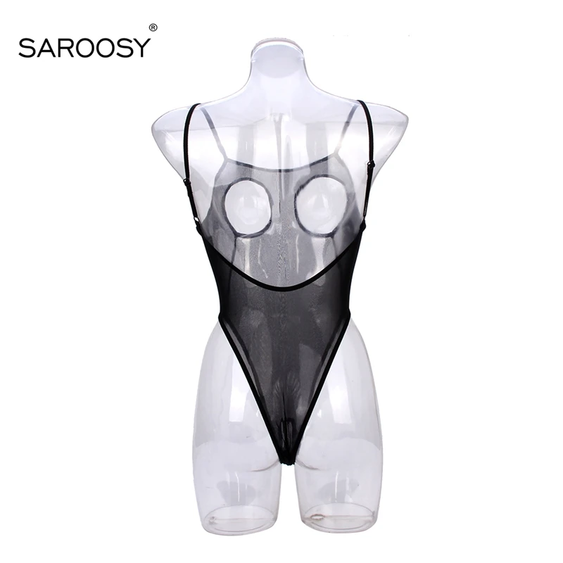 2017 New Sexy Lingerie Sheer Mesh Bodysuit for Women Open Cup Hipless Open Crotch Back Adjustable Strap Size