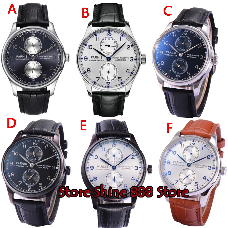 

43mm parnis white dial power reserve ST2542 automatic movement mens watch