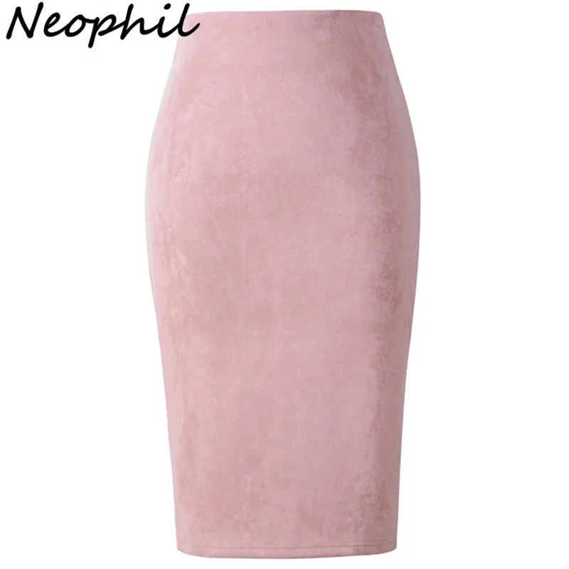 Neophil 2018 Summer Gray Pink Women Suede Midi Pencil Skirts Causal ...